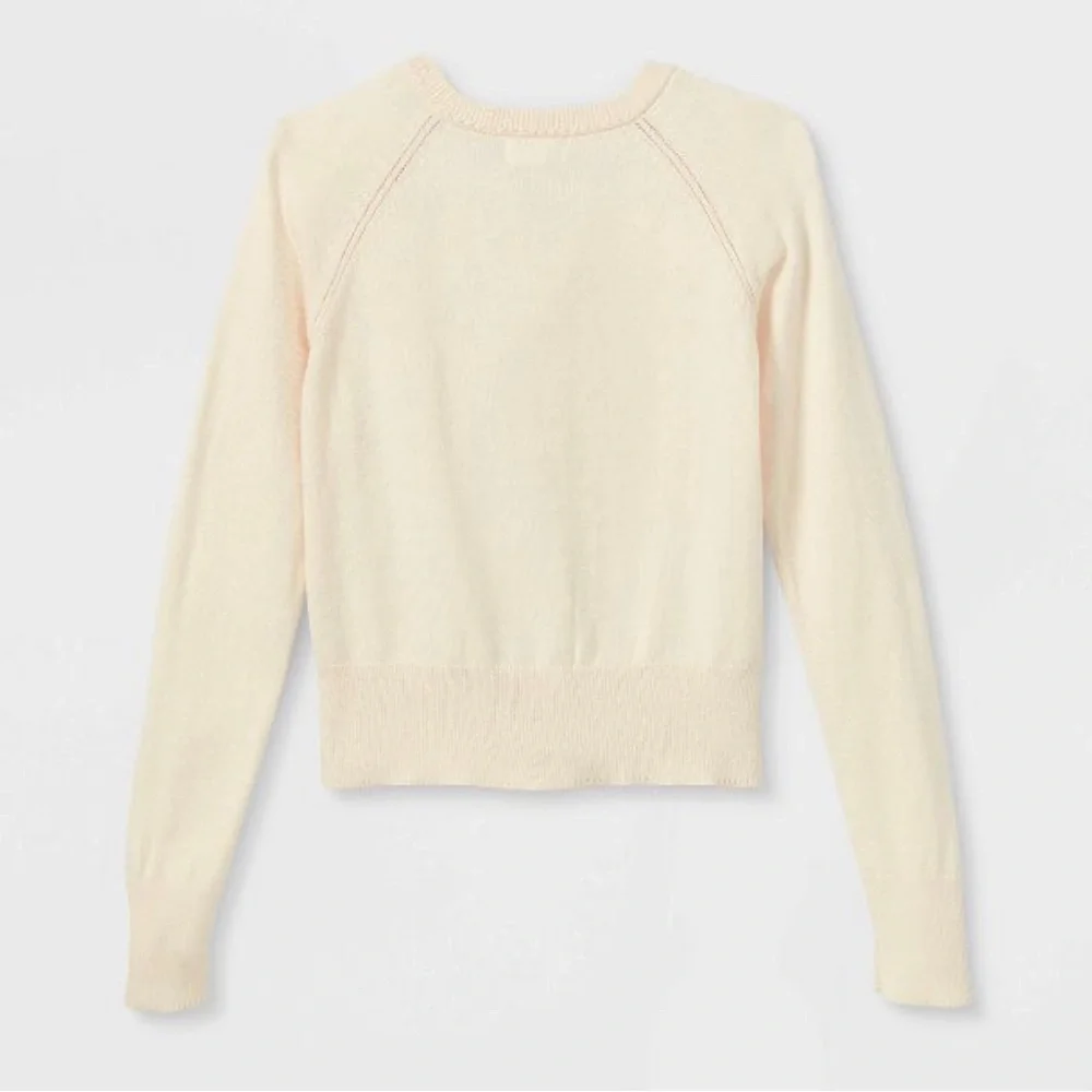 4T Cat & Jack Cream Cardigan Sweater with sparkling buttons, ribbed cuffs& waist - Picture 2 of 9